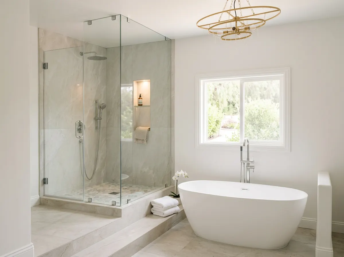 Spa-style master bathroom remodel in Norco
